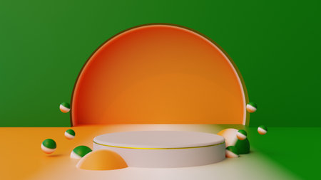 podium in Indian flag color 3d illustration background design, republic or independence day festive sale backdrop 3d rendering design, platform design for product showcase in republic dayの写真素材