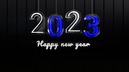 2023 new year wish background in neon glass concept design in 3d rendering, background for new year...