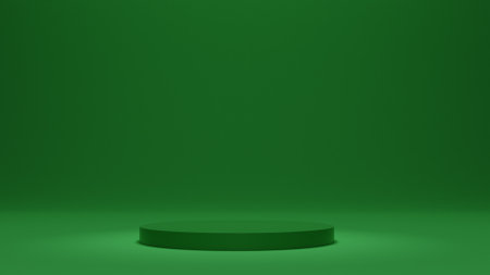 3d render green stand for product display, isolated simple empty stand for product showcase, best for natural productの写真素材