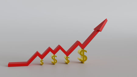concept design for inflation or growth in dollar value in 3d render background, backdrop for global inflation and increase rate for loan or housing 3d illustration, rise in dollar currency in americaの写真素材