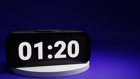 3d render isolated digital clock concept design, electric watch 3d illustration for website banner, best use in time management banner in advertisement, 3d clock on podiumの写真素材