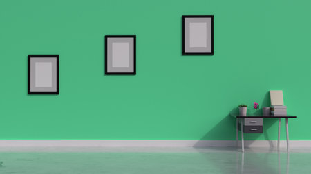 empty photo frame corridor 3d illustration, 3d render decorative living room inspiration, modern living room wall decoration designの写真素材