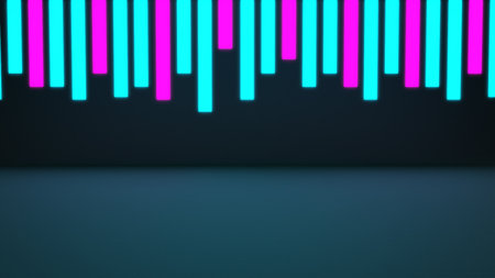 3d render abstract background concept, neon strips on wall, 3d futuristic wallpaper art, isolated blank spaceの写真素材