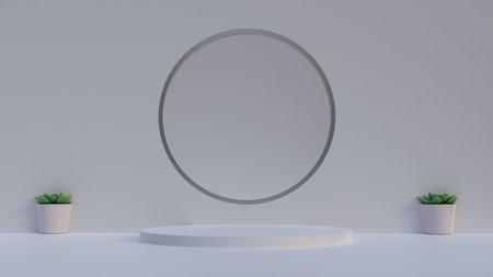 white empty podium for product presentation in 3d render, trendy minimal product podium showcase design, best for product advertisement and presentationの写真素材