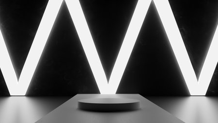 isolated white podium in abstract environment 3d rendering, podium for product showcase or advertisement on social media platform, backdrop for tech product showcase or adsの写真素材