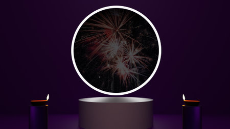 illuminated product podium concept design in 3d, empty space for product showcase in Diwali, product marketing concept 3d illustrationの写真素材