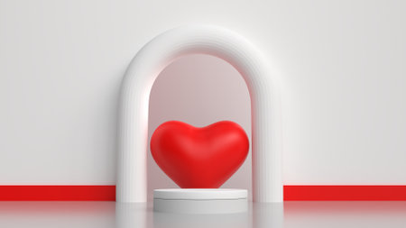 abstract Empty podium valentines day product promotion online ads on social media, isolated beautiful red color love backdrop scene for advertising and as banner adsの写真素材