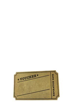 brown paper voucher card isolates in white backgroundの写真素材