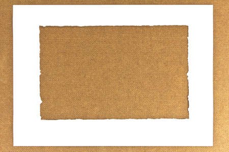 White paper square torn center , on brown backgroundの写真素材
