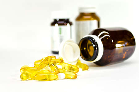 Pill and pill bottle, concept for healthcare and medicineの写真素材