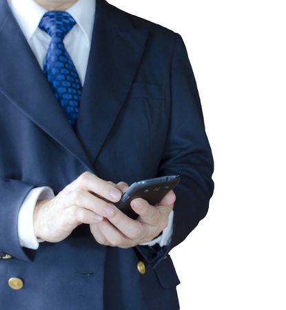 Business man using mobile phone , isolated on white backgroundの写真素材