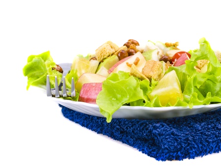 Fresh mixed healthy salad, isolated on white backgroundの写真素材