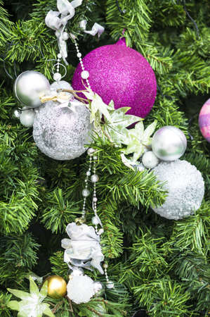 Decorative Color Christmas balls  on Christmas treeの写真素材
