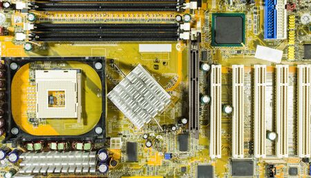 closeup of modern motherboard without CPU and RAMの写真素材