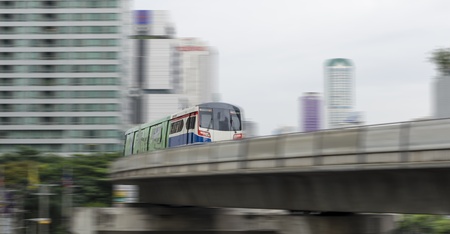 Sky train arriving into station , blurred motionの写真素材