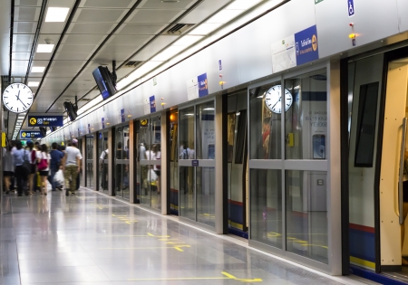 Passengers walking out from subway train , blurred motionのeditorial素材