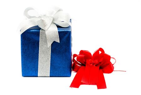 Gift box with Red ribbon , isolated on white backgroundの写真素材
