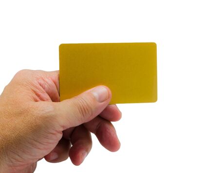 Hand holding blank credit card , isolated on white backgroundの写真素材