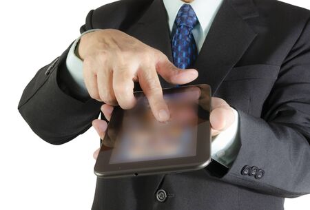 close up of businessman in action of using tabletの写真素材