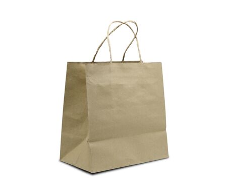 Browse recycled paper bag ,isolated on white backgroundの写真素材