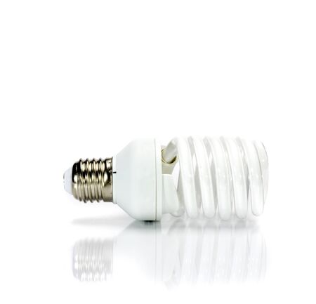 Energy saving electric lamp , isolated on white backgroundの写真素材