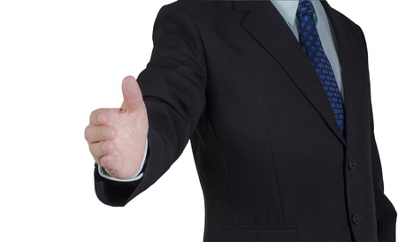 Business man extending hand to shake ,isolated on white backgroundの写真素材