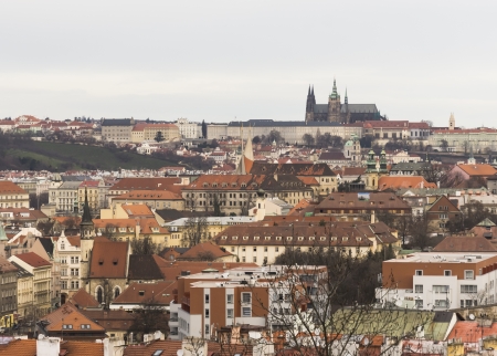 Cityscape of Prague city from hillの写真素材