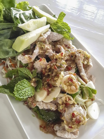 Boiled Pork with Lime Garlic and Chili Sauceの写真素材