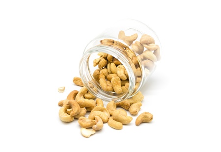 roasted cashew nuts isolated on white backgroundの写真素材