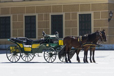 horse carriages waiting for tourists in front of the  Palace in Vienna, Austriaのeditorial素材