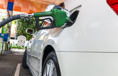 Car refuel in gas station, selective focusのeditorial素材