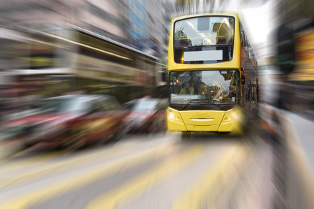 City bus in city traffic   motion blurのeditorial素材
