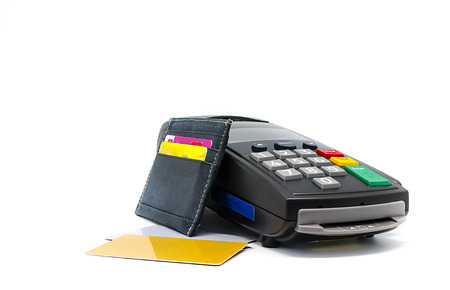 Credit card and Card reader machine,isolated on white backgroundの写真素材