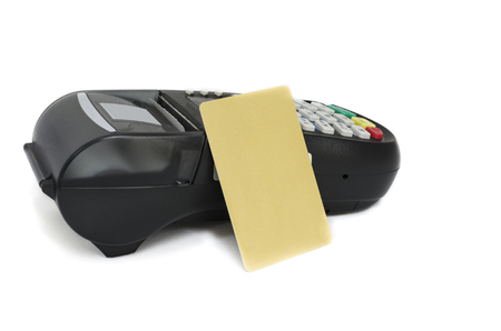Credit card and Card reader machine,isolated on white backgroundの写真素材