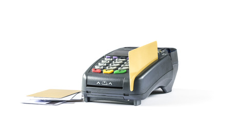 Credit card and card reader machine,isolate on white backgroundの写真素材