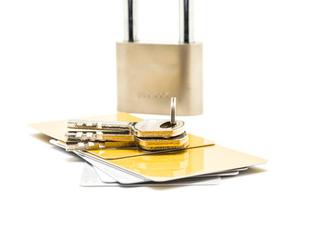 Credit card and key isolated on white background : Concept for safety business and finance