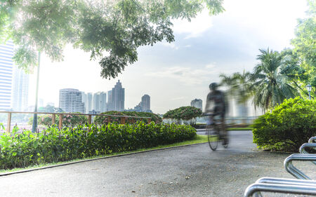 Motion blurred of cyclist in the parkのeditorial素材