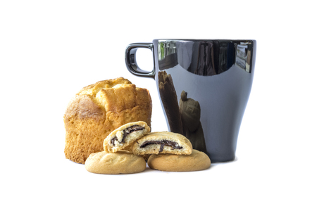 coffee break with cookies : isolated on white backgroundの写真素材
