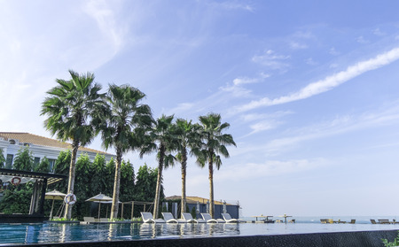 A hotel pool on the sea shoreのeditorial素材