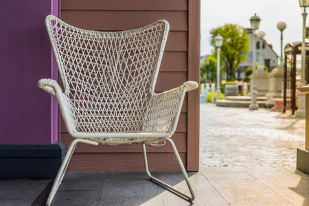 Wicker chair placed in the living room.の写真素材