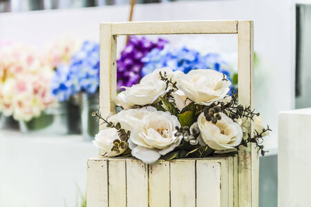 Close up of colorful artificial flowersの写真素材
