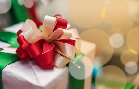 Christmas gift boxes with background defocusの写真素材