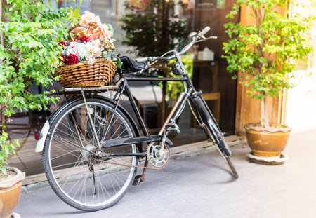 Old bicycle and flowers  decorationの写真素材