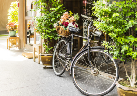 Old bicycle and flowers  decorationの写真素材