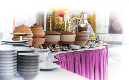 Buffet heated clay pot ready for serviceの写真素材