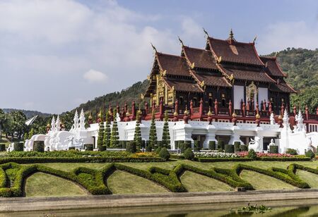 Ho Kham Luang at Royal Flora Expo, traditional thai architecture in the Lanna style, Chiang Mai, Thailandのeditorial素材