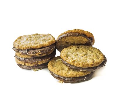 Chocolate cookies , Isolated on white backgroundの写真素材