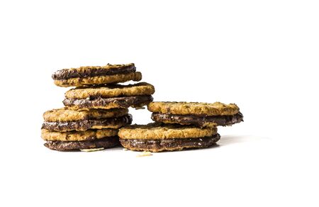 Chocolate cookies , Isolated on white backgroundの写真素材