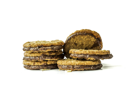 Chocolate cookies , Isolated on white backgroundの写真素材