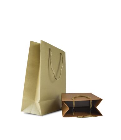 Brown paper bag , Isolated on white backgroundの写真素材
